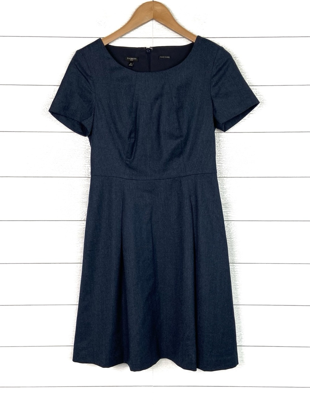 NWT TALBOTS Wool Italian Flannel Short Sleeve Dress Navy 6 Petite Luxe New